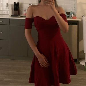 Red off shoulder dress
